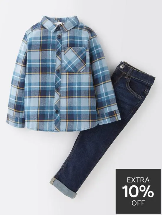 Mini V by Very Boys Checked Shirt and Jeans Set - Multi