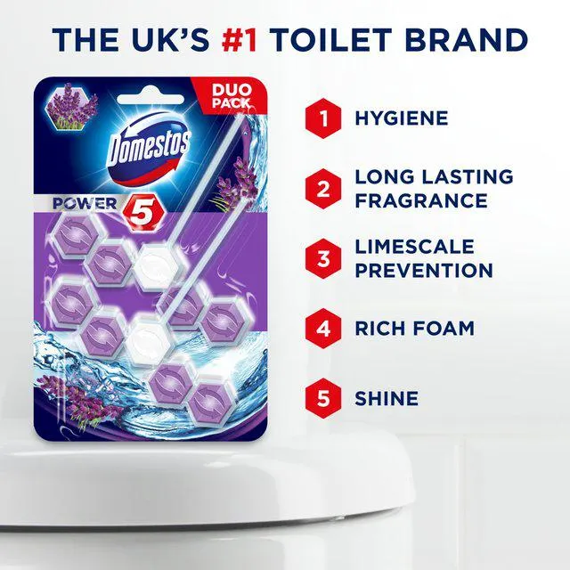 Domestos Power 5 Toilet Rim Block Lavender 2 per pack