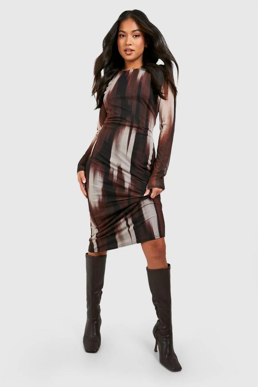Petite Mesh Long Sleeve Midaxi Dress