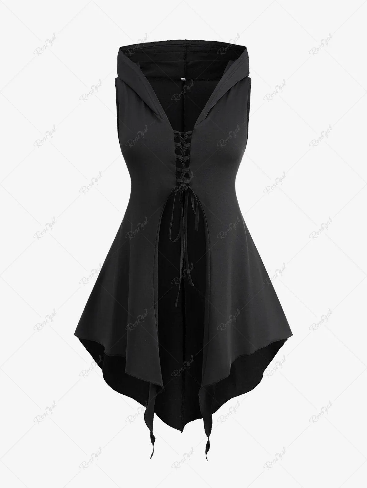 Plus Size Lace Up Asymmetrical Hooded Tank Top - L | Us 12