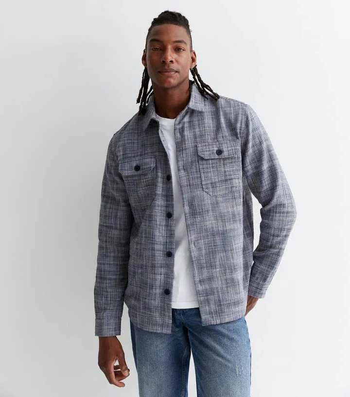 Grey Check Print Textured Regular Fit Overshirt