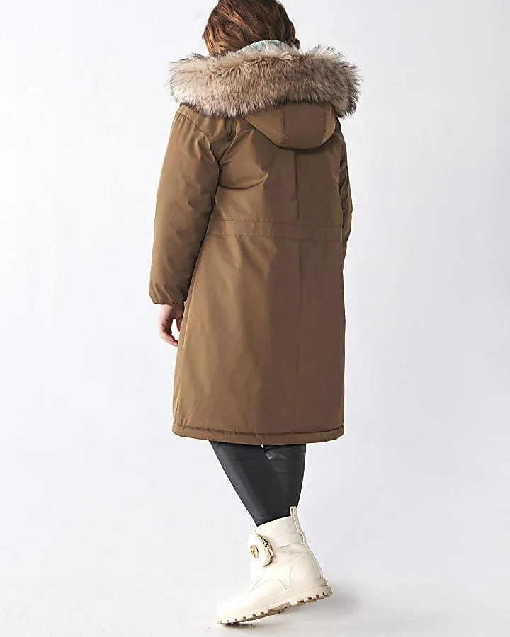 Girls khaki hooded parka coat