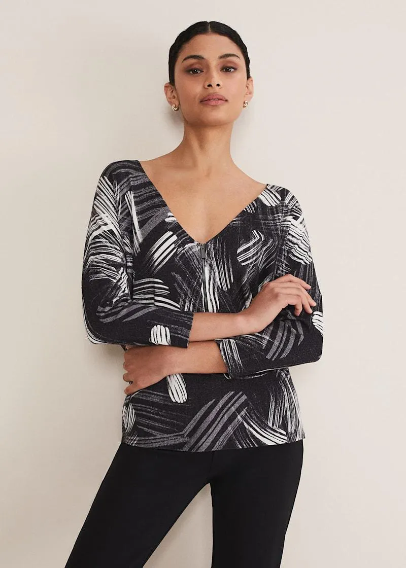 Adara Linear Zip Neck Print Jumper