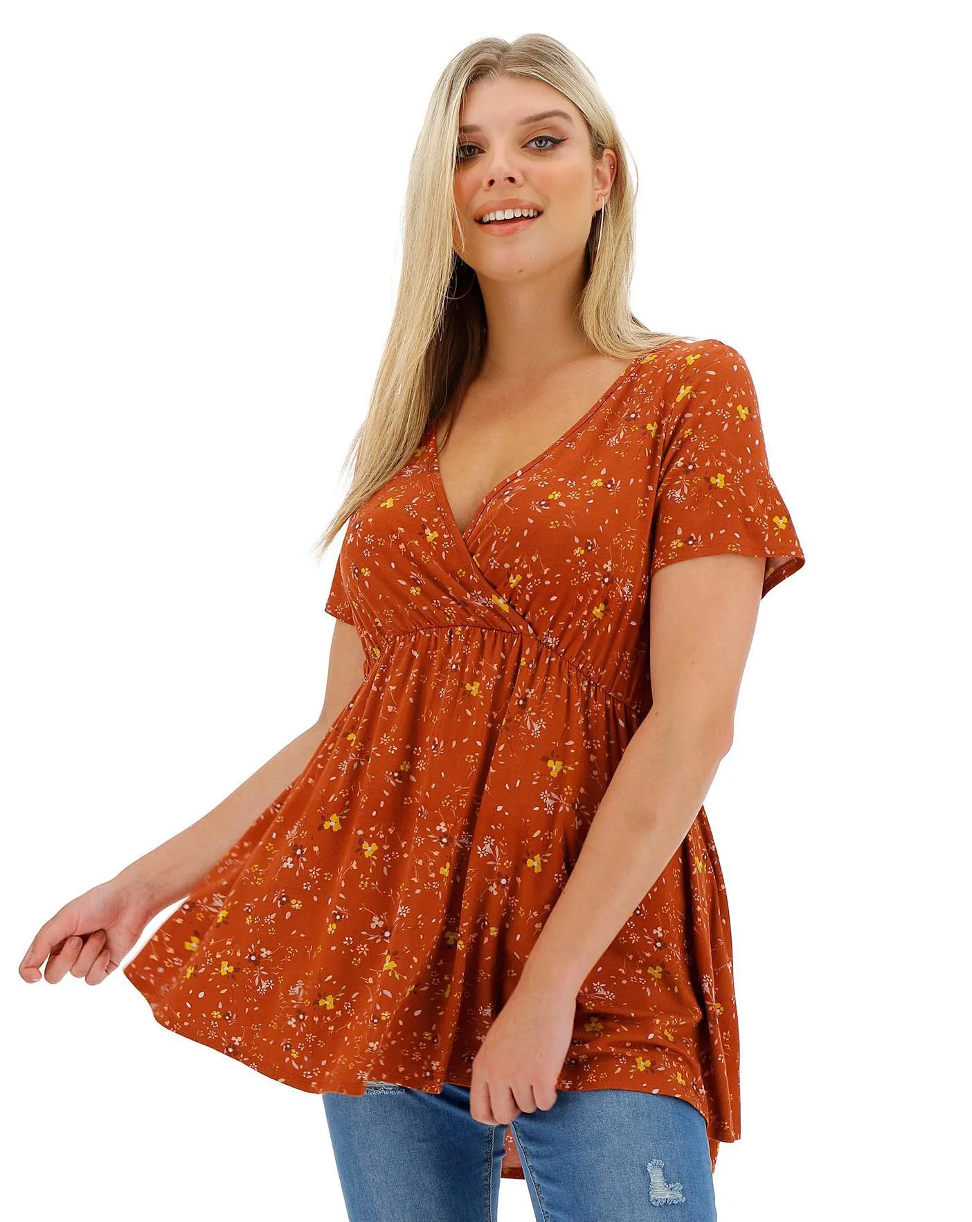 Rust Floral Wrap Swing Tunic