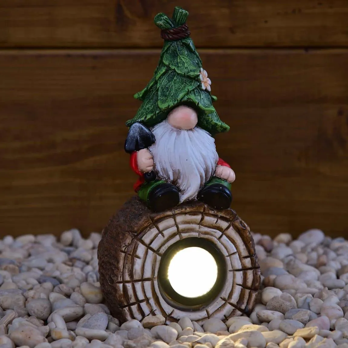 Solar Gonk Sitting on Log - Warm White LED