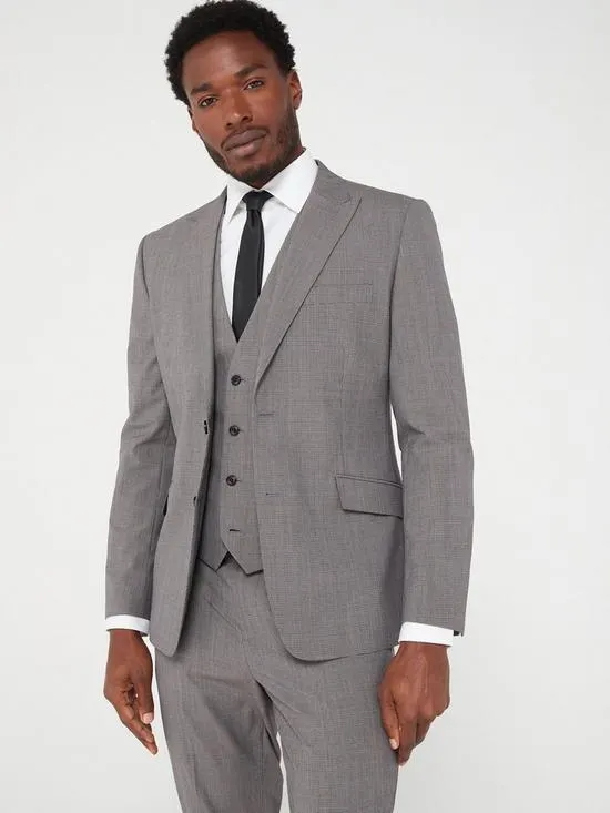 Peter Werth X Very Slim Fit Dogtooth Suit Jacket - Grey