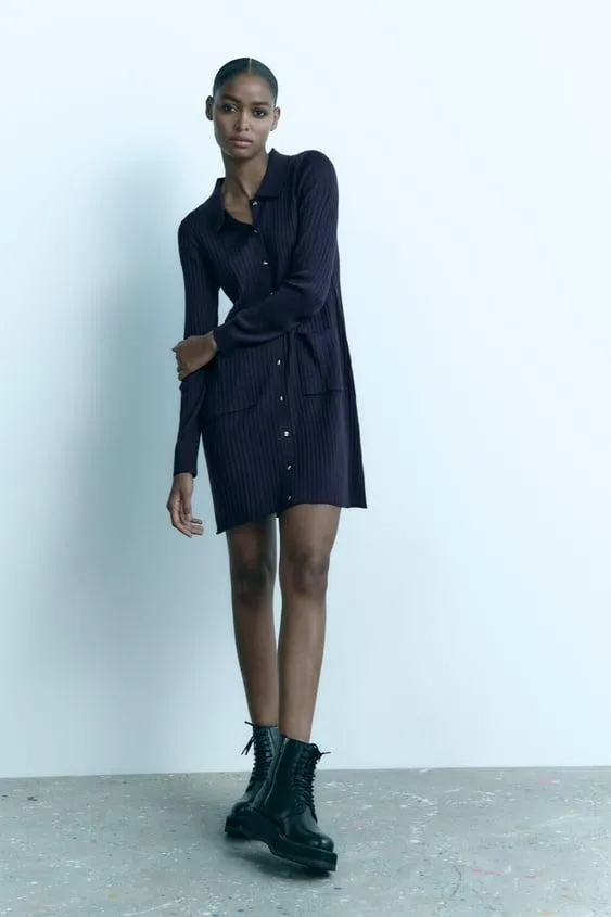 SHORT RIBBED KNIT DRESS