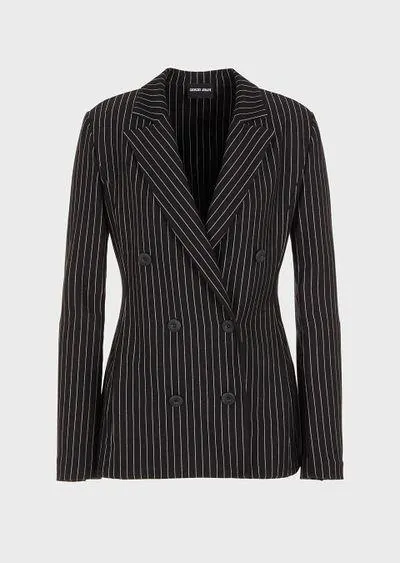 Pinstriped cashmere jersey and silk double-breasted jacket