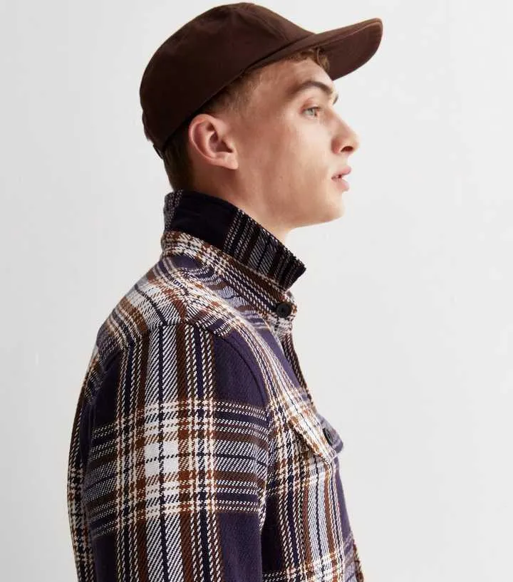 Navy Check Cotton Button Front Relaxed Fit Overshirt