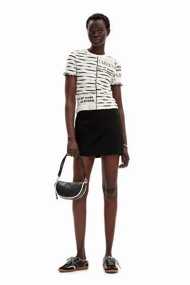 Striped patchwork newspaper T-shirt