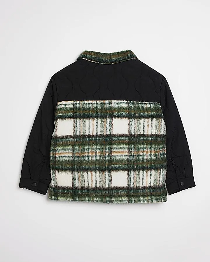 Boys Green Textured Check Button up Shacket
