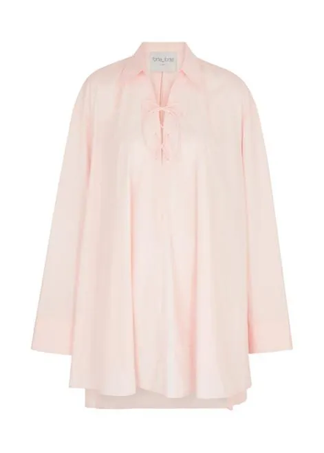 Oversized lace-up cotton-poplin shirt