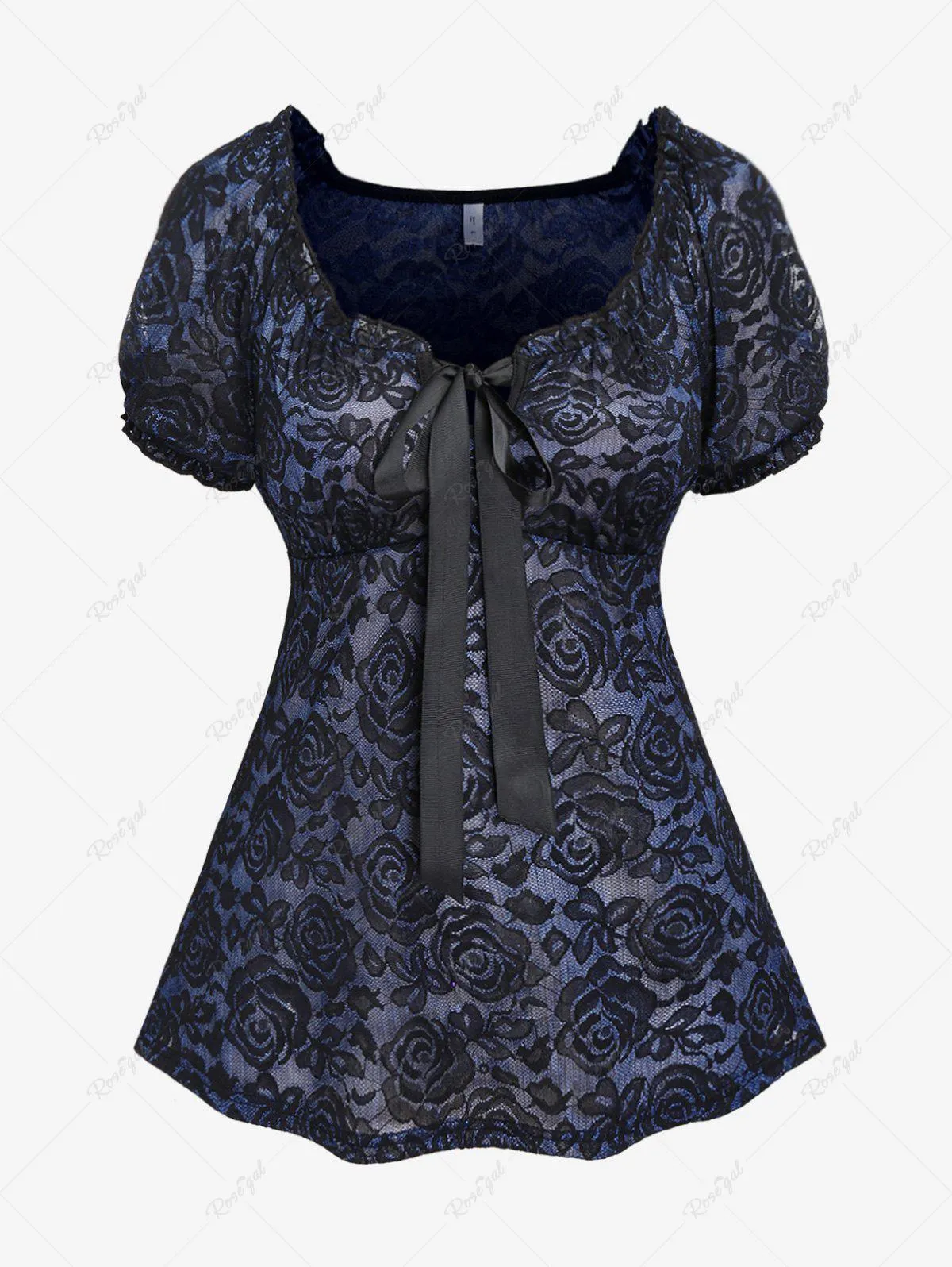 Plus Size Lace Tied Flower Printed Short Sleeve T-Shirt - M | Us 10