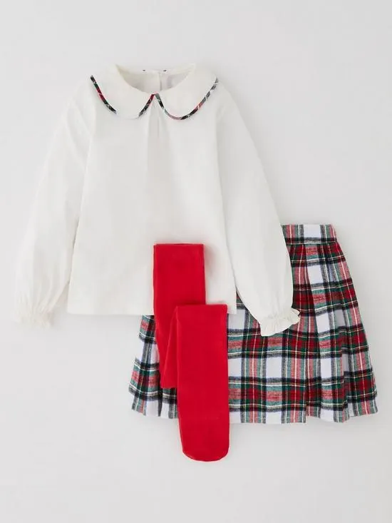Lucy Mecklenburgh 3 Piece Set Top, Check Skirt And Tights - Multi