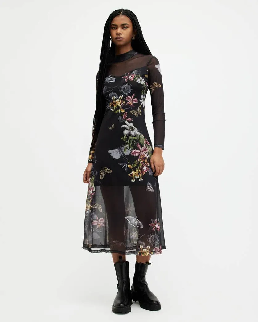 Hanna Funnel Neck Printed Midi Dress
