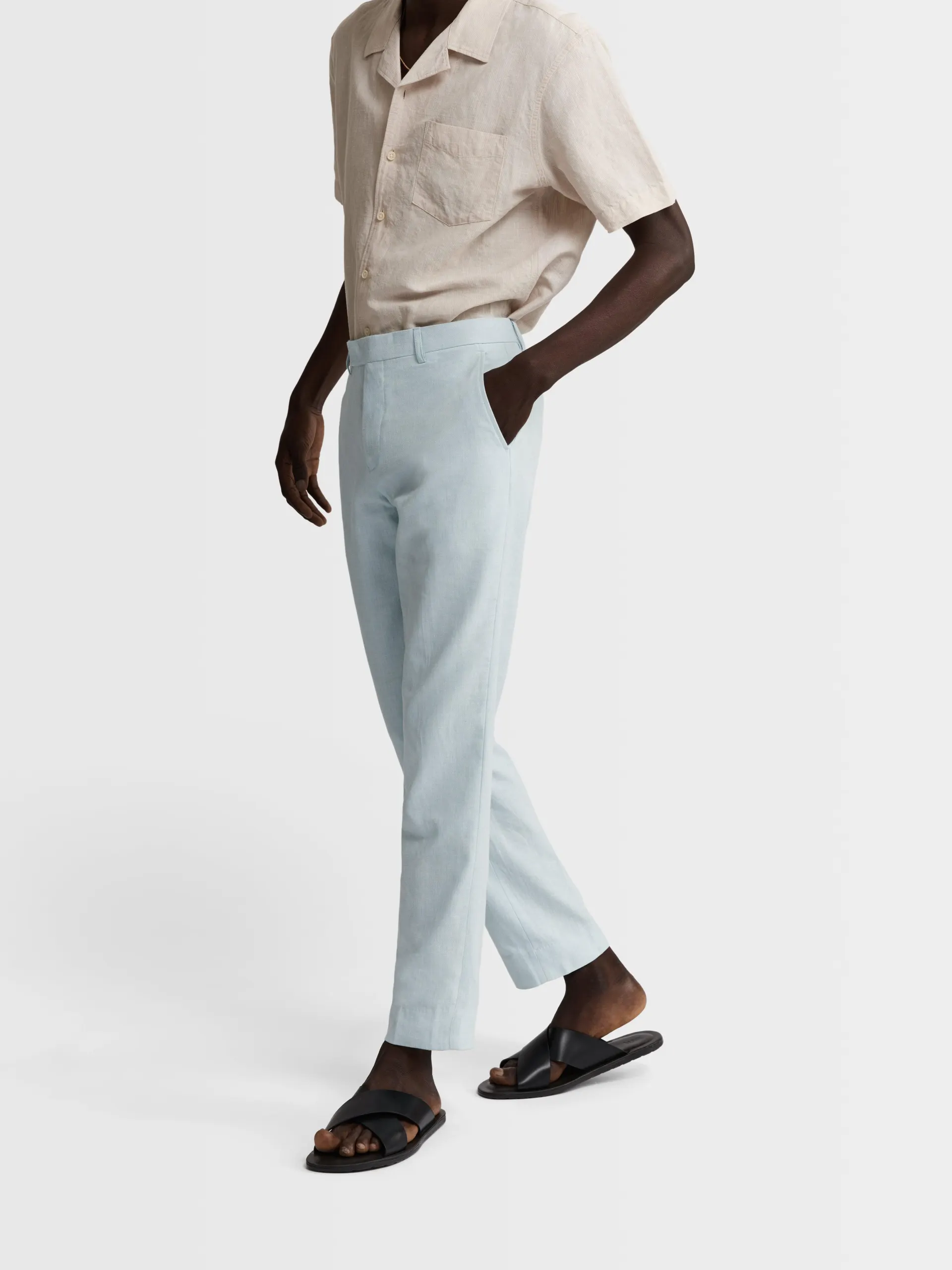 Slim Fit Linen Suit Trousers in Light Blue