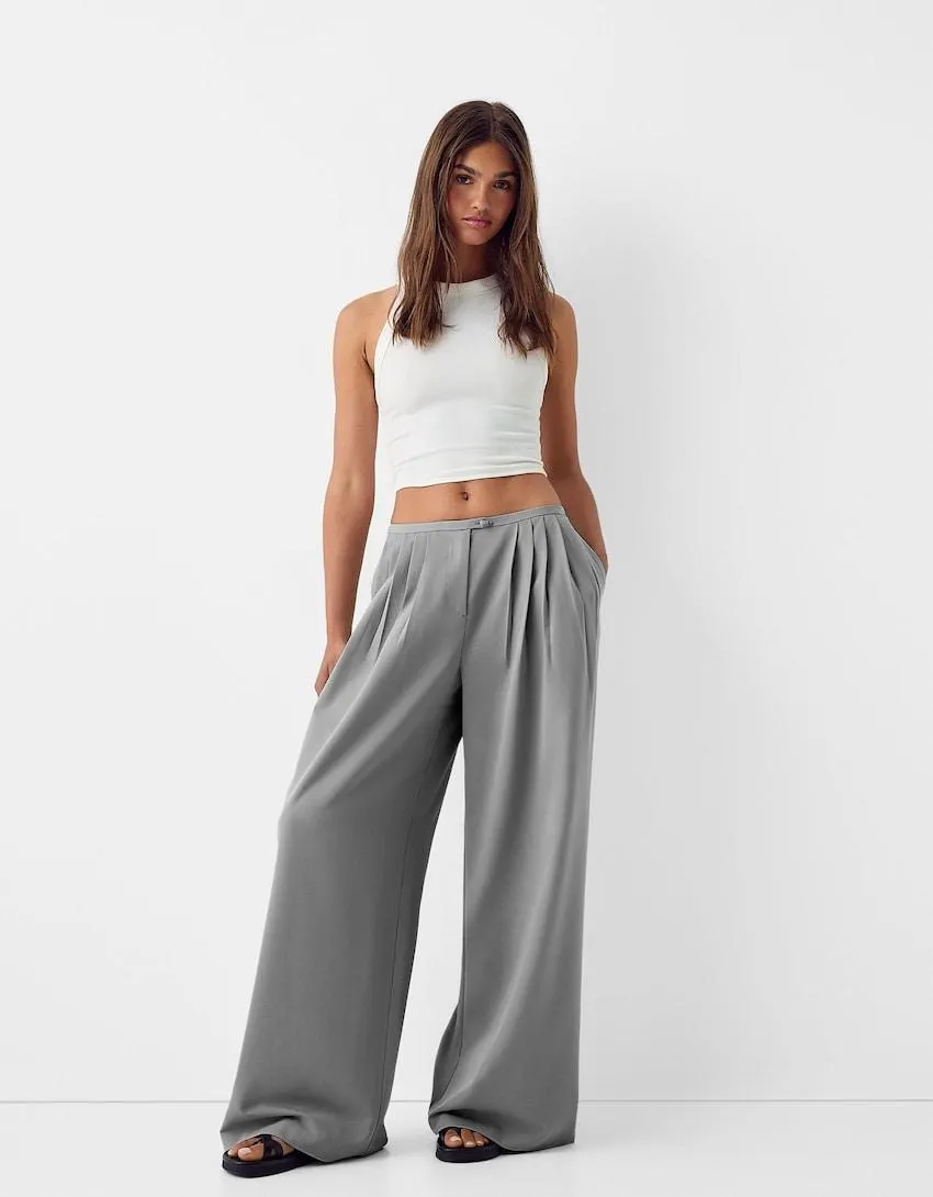 Pleated tailored wide-leg trousers
