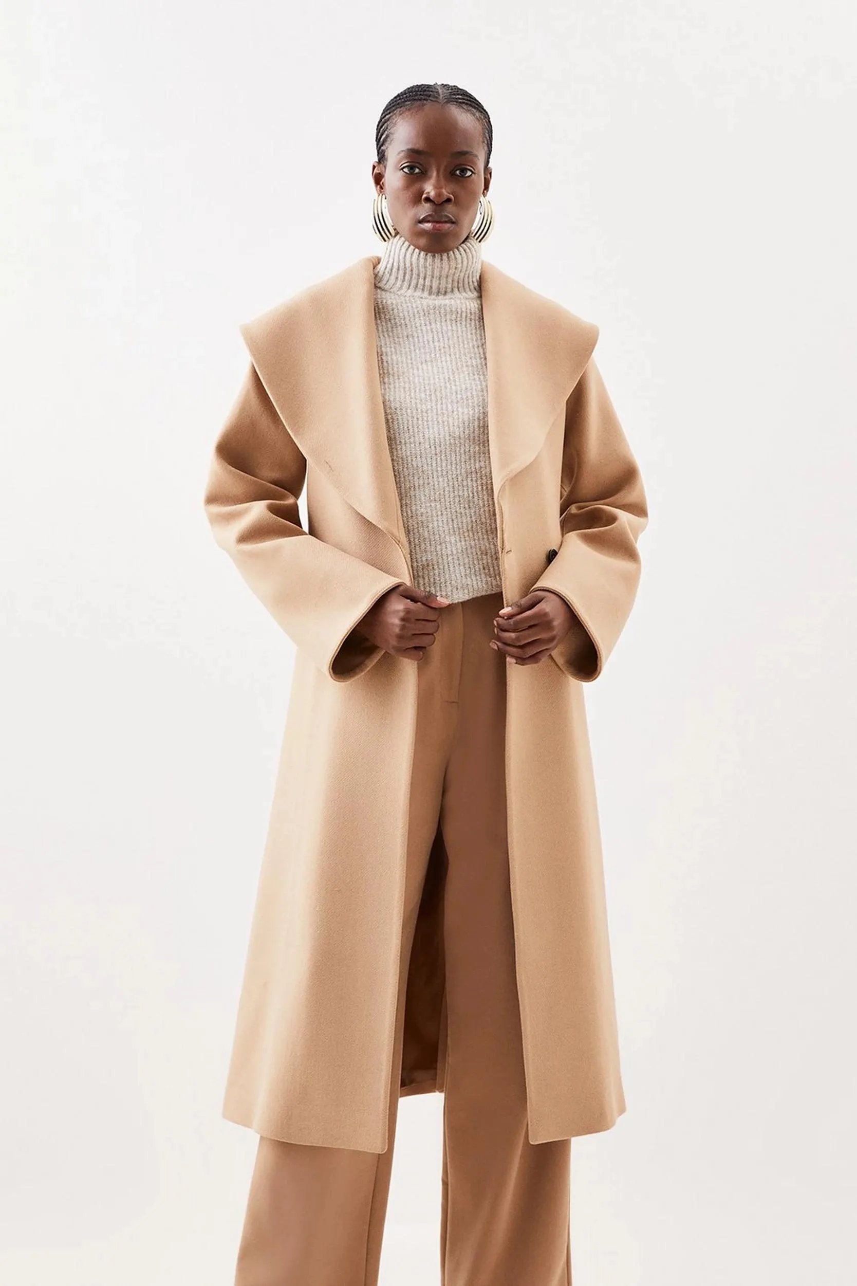 Italian Manteco Wool Oversize Collar Belted Coat