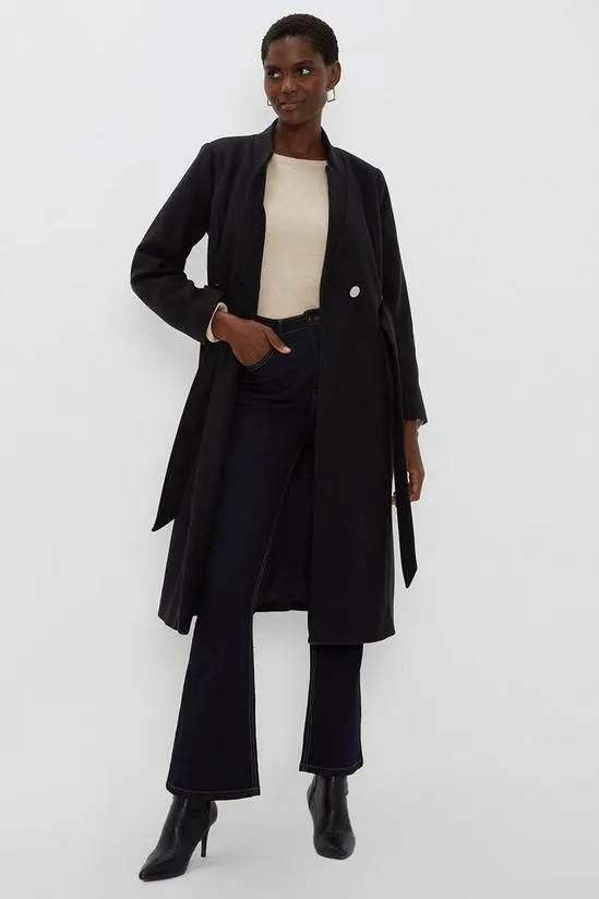 Collar Detail Belted Wrap Coat