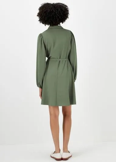 Khaki Tie Front Shirt Dress - Size 16