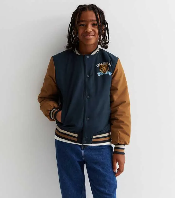 Name It Navy Colour Block Varsity Bomber Jacket