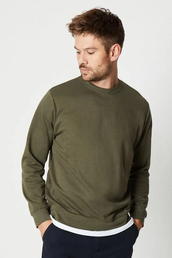 Khaki Interlock Double Faced Crew Neck Sweat