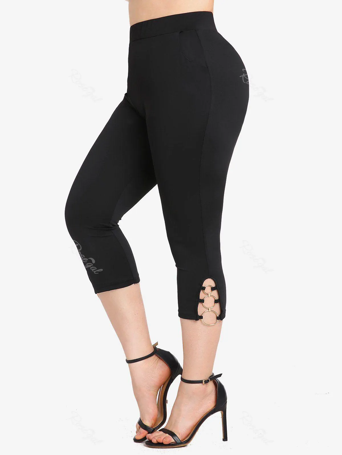 Plus Size O-rings Solid Capri Leggings with Pockets - 4x | Us 26-28