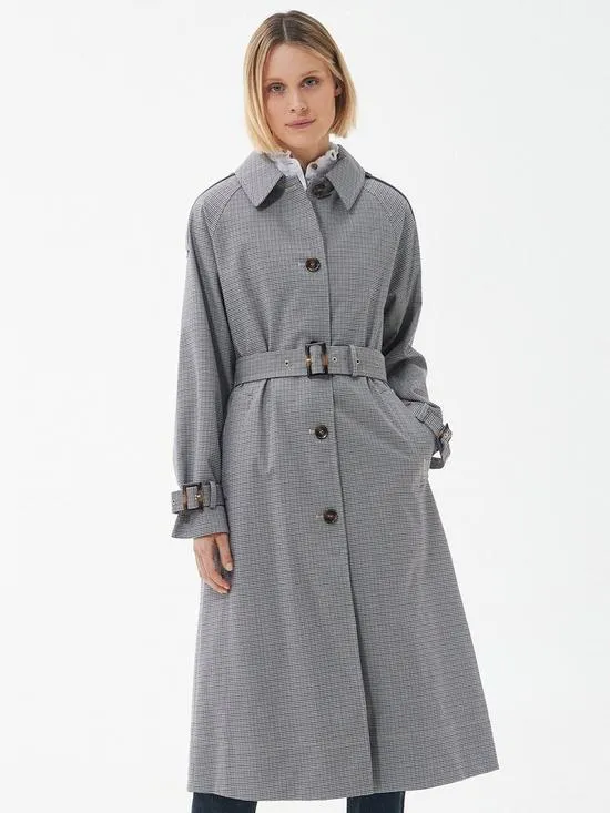 Marie Check Showerproof Trench Coat - Grey