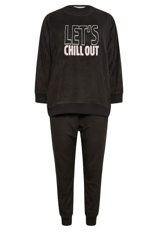 YOURS Curve Black 'Let's Chill' Fleece Lounge Set