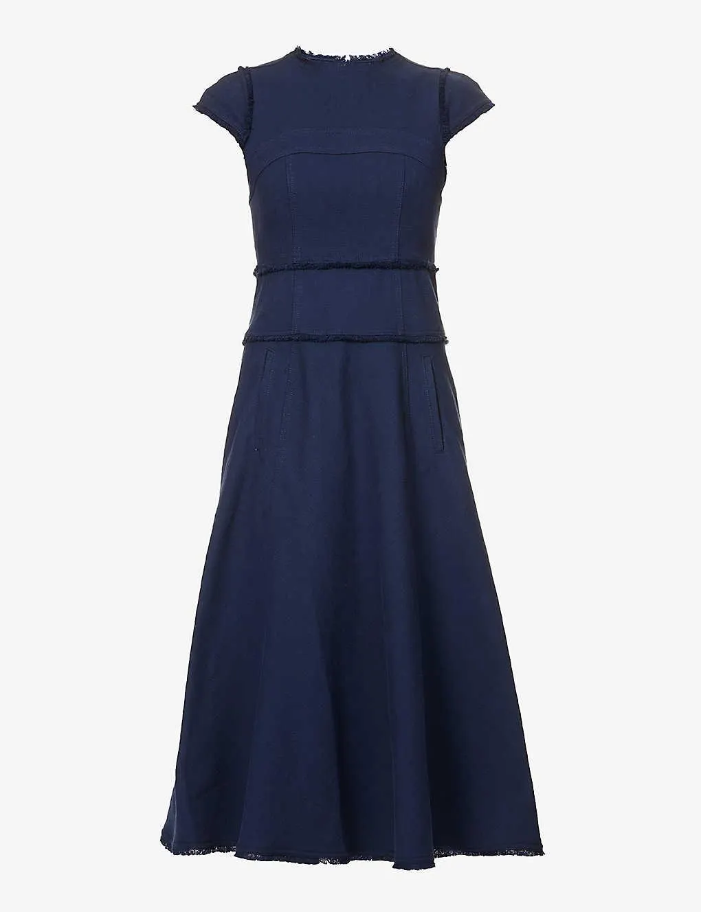 Cap-sleeves tasselled-trims cotton-blend midi dress