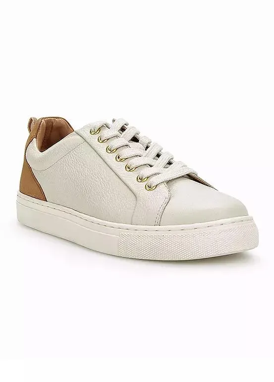 Cream & Brown Tumbled Leather Trainers