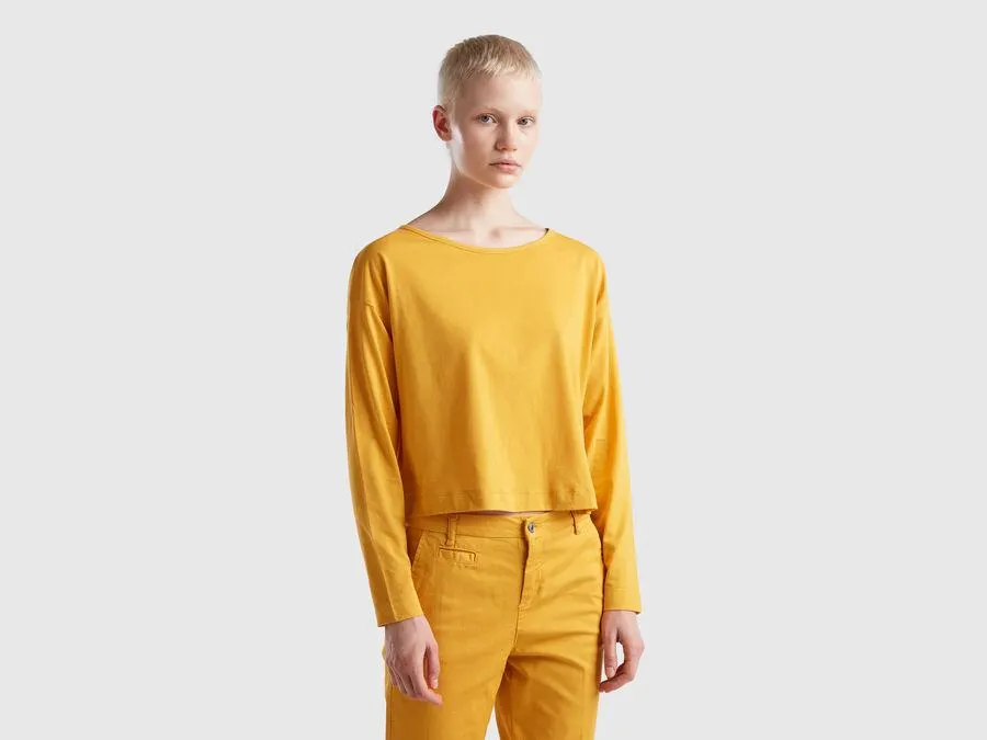Yellow ochre long fiber cotton t-shirt