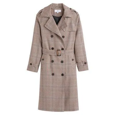Checked Cotton Long Coat