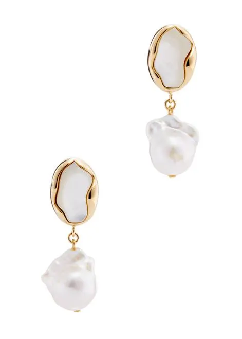 Pearl-embellished 18kt gold-plated drop earrings