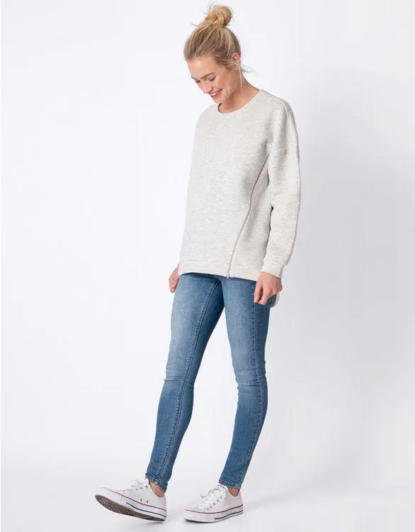 Soft Grey Cotton Blend Maternity & Nursing Sweatshirt