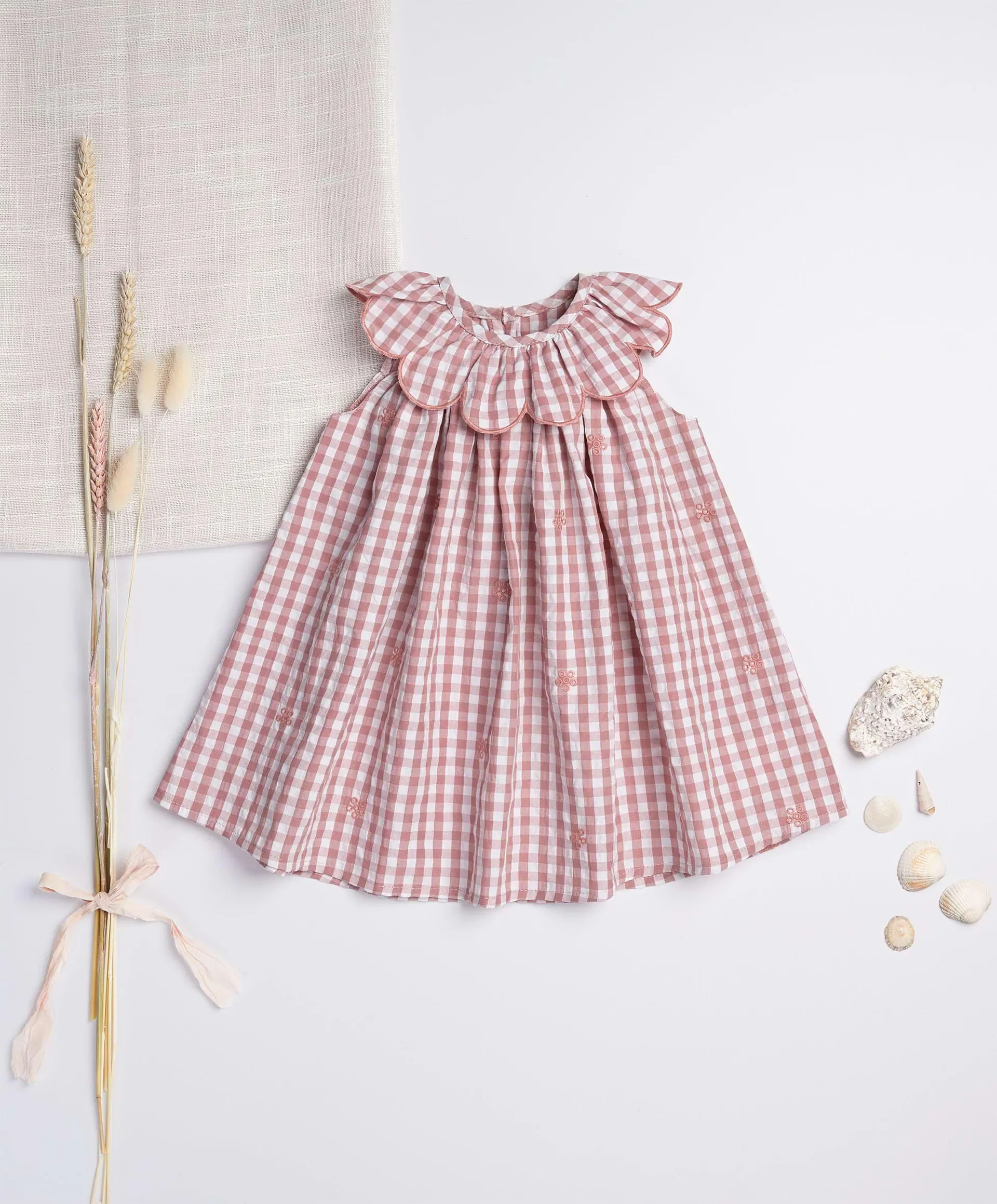 Pink Gingham Frill Collar Dress