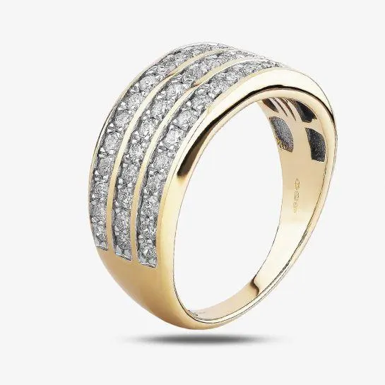 9ct Yellow Gold 1.00ct Diamond Channel-set Three Row Ring THR24033-100