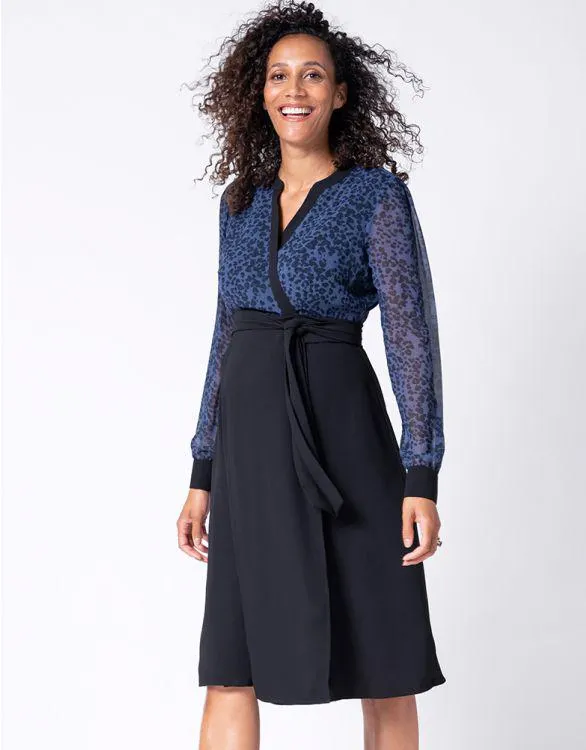 Blue & Black Maternity Wrap Dress