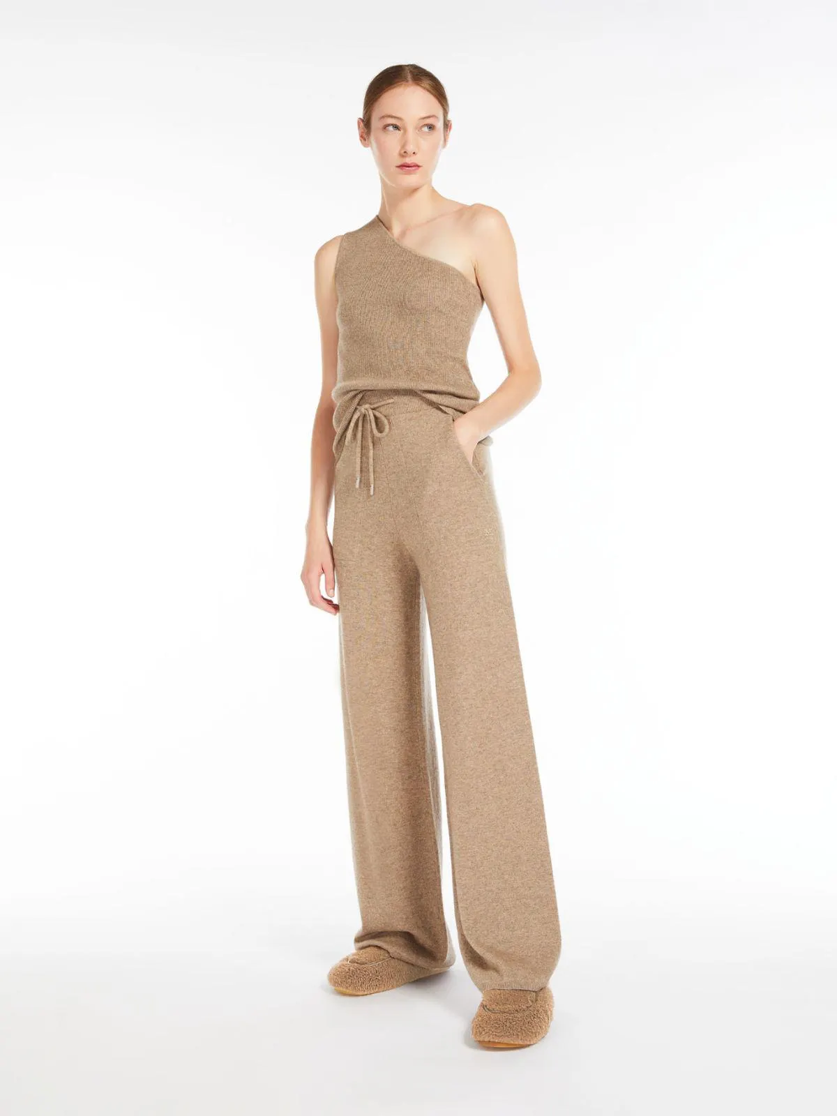 Wool and cashmere one-shoulder top