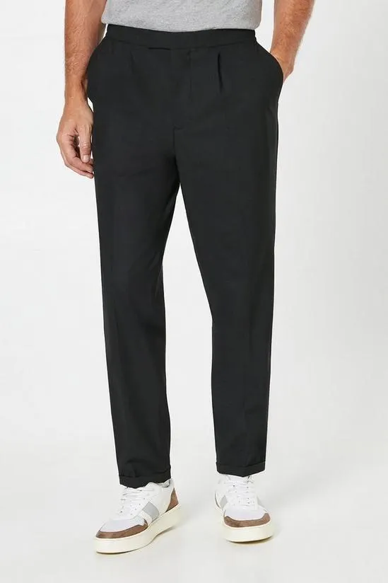 Elasticated Waist Tapered Pleat Front Trouser