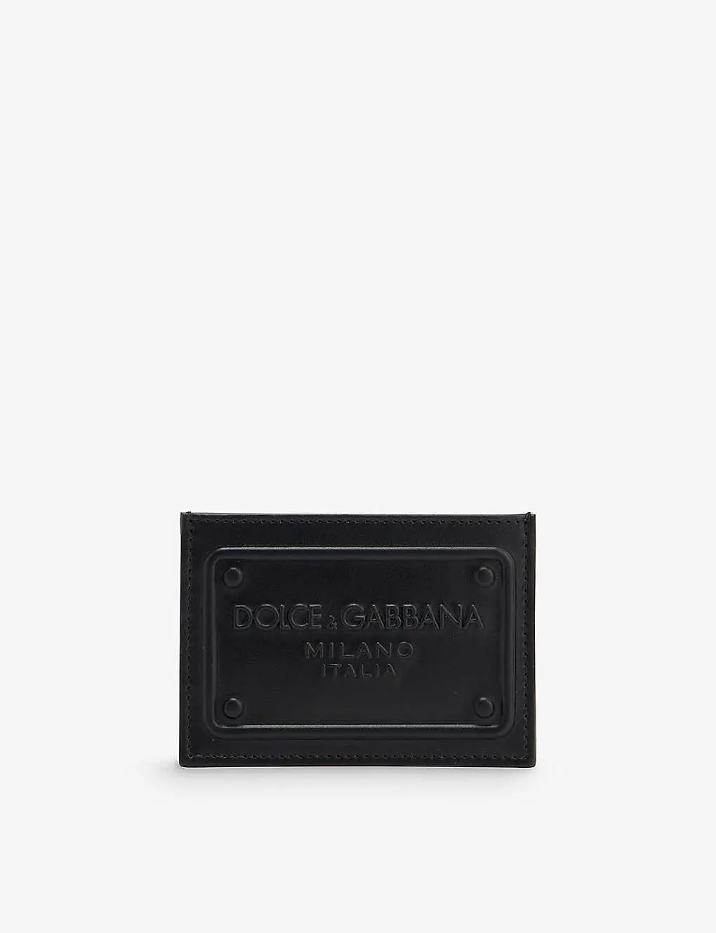 Logo-embossed leather card holder