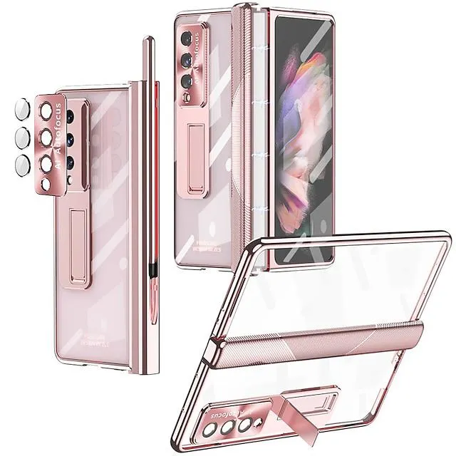 Phone Case For Samsung Galaxy Full Body Case Z Fold 4 Z Fold 3 and Screen Protector Full Body Protective Camera Lens Protector Transparent Tempered Glass PC Metal