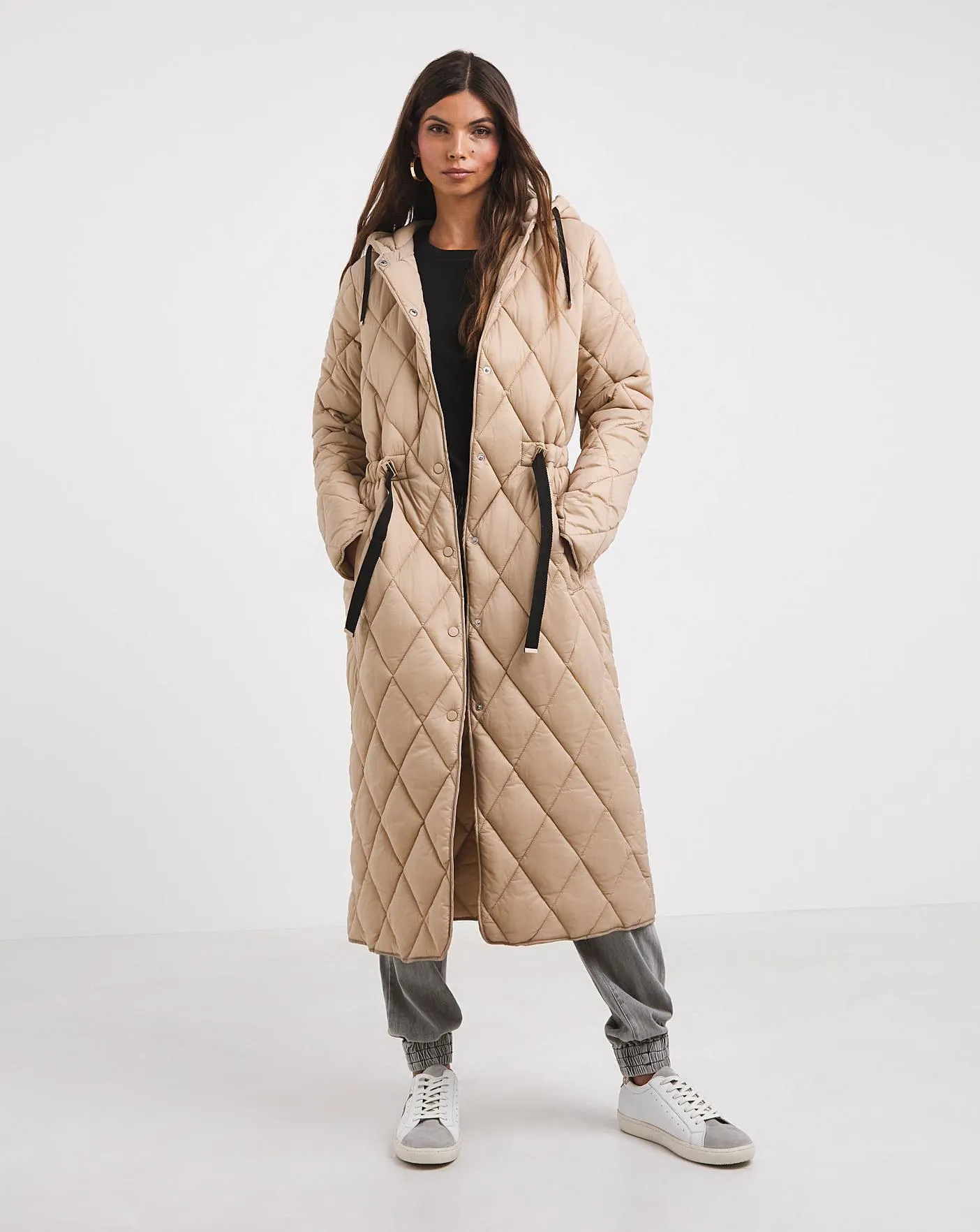 Camel Adjustable Quilted Coat