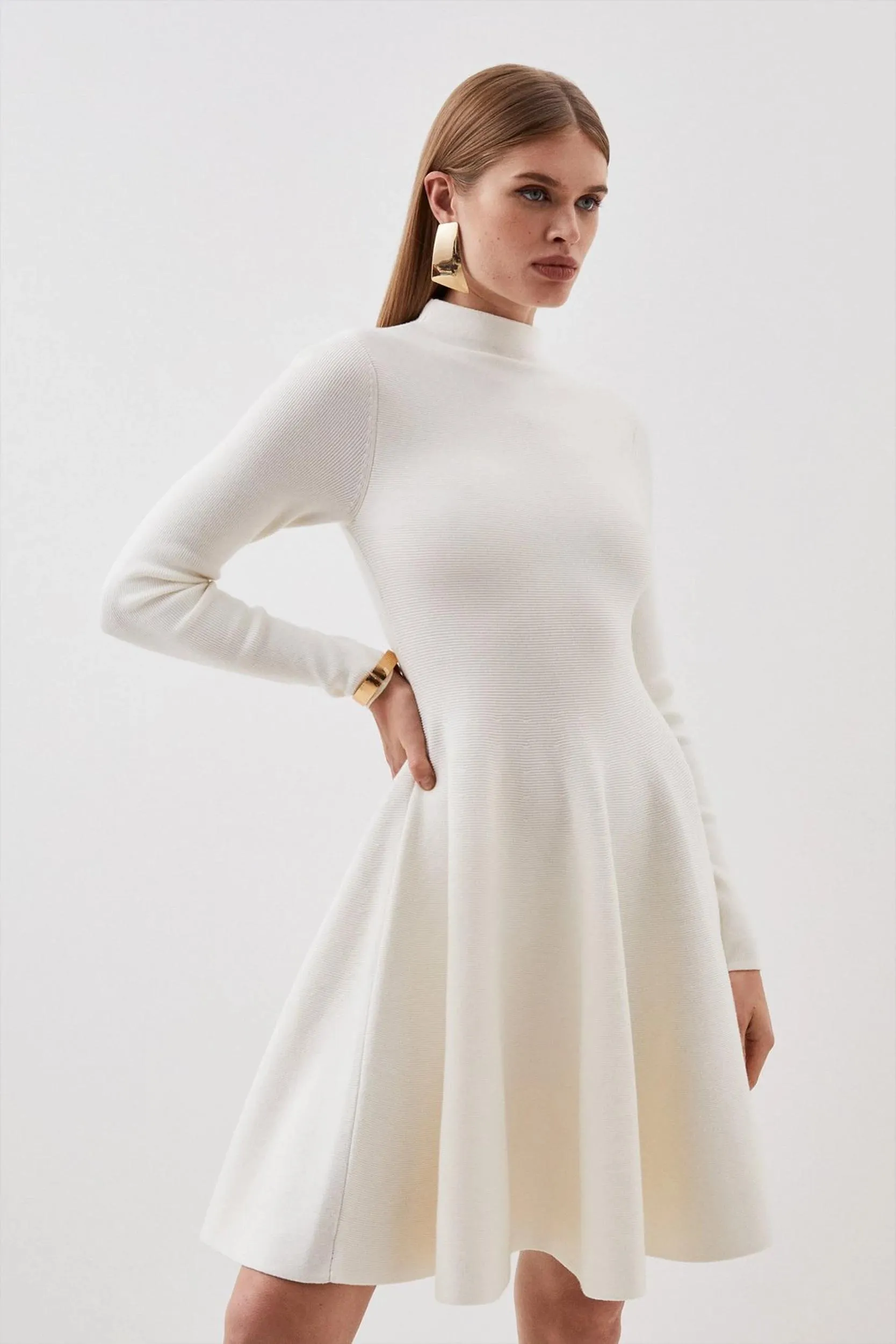 Viscose Blend Full Circle Cable Knit Mini Dress