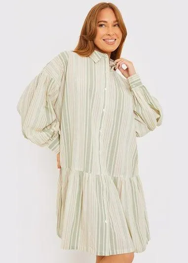 In The Style Stacey Green Stripe Shirt Dress - Size 8