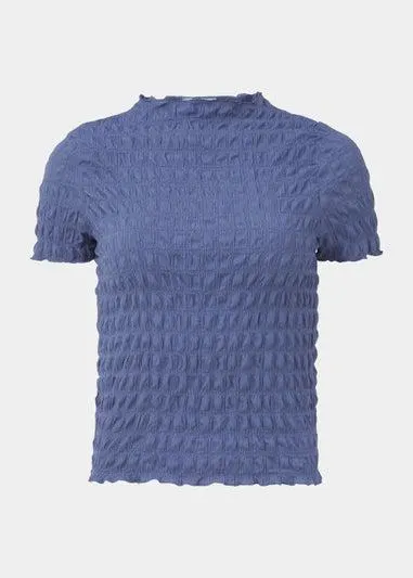 Blue Textured Short Sleeve Top - Size 8