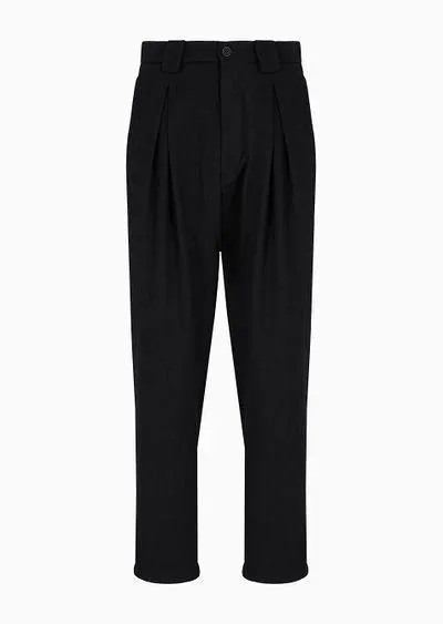 Single-pleat, crinkle wool flannel trousers