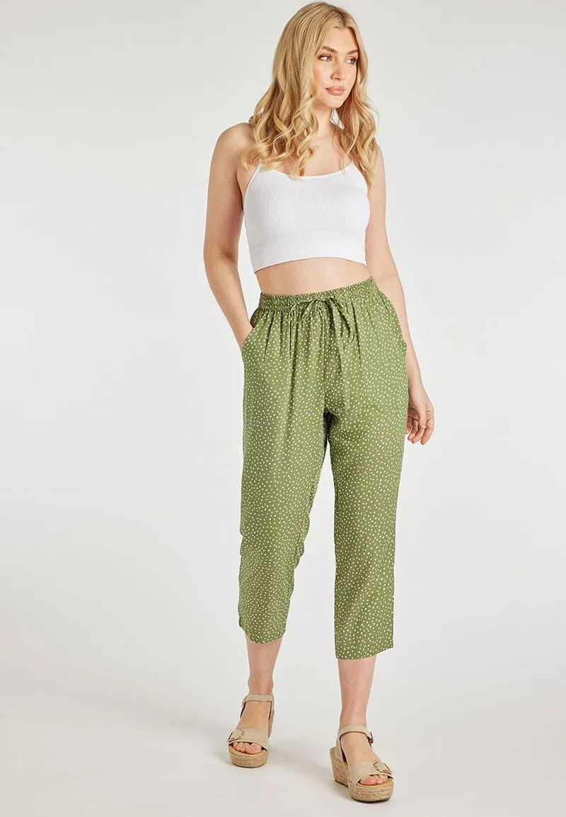 Womens Green & White Spot Cropped Trousers