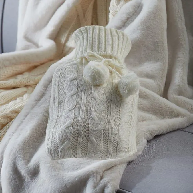Warm At Heart Knitted Pom-Pom Hot Water Bottle