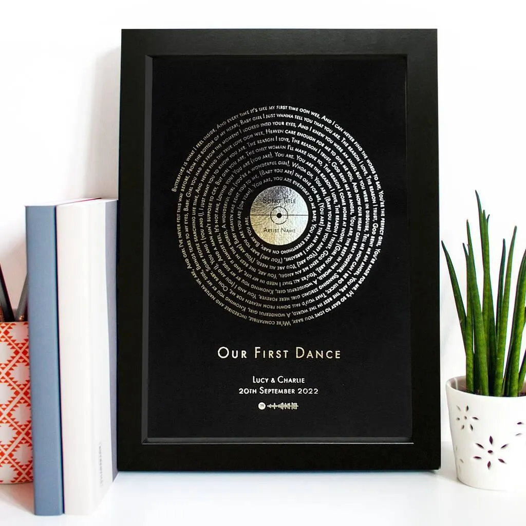 Metallic Personalised Record Song Lyrics Print